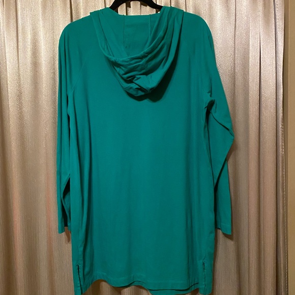 GREEN! Lands End Cotton Hoodie Long Top Cover Up Size Large 14 16 - Picture 2 of 3
